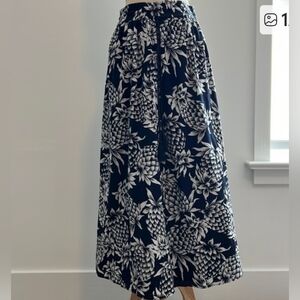 J Crew Navy Pineapple Print Maxi Skirt